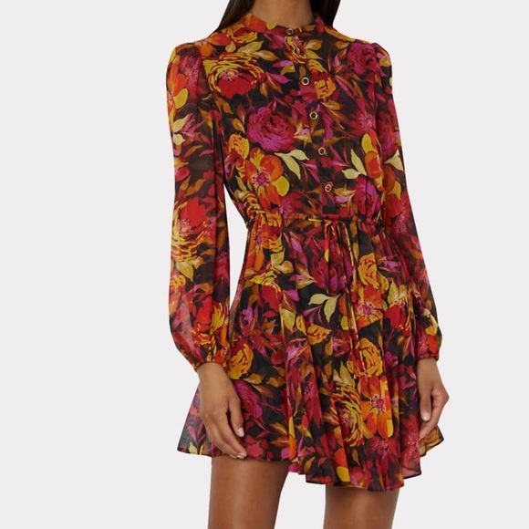 Milly Reina fall foliage Flounce mini Dress in rust multi floral $495 - Picture 9 of 9